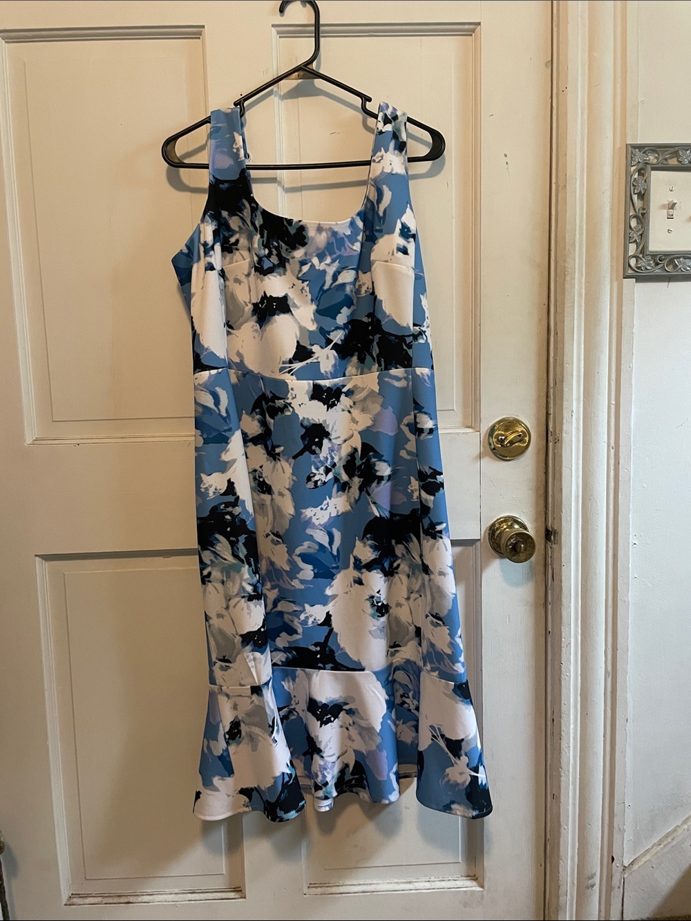 Karl Lagerfeld Blue, White & Black Floral Midi Dress